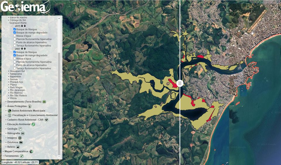 Mapa de atuação georreferenciada do projeto na plataforma Restor